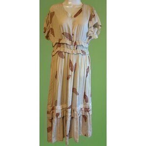 Bohme Dress Women's Size Small Beige Willa Ruffle Flutter Sleeve Satin Long Boho